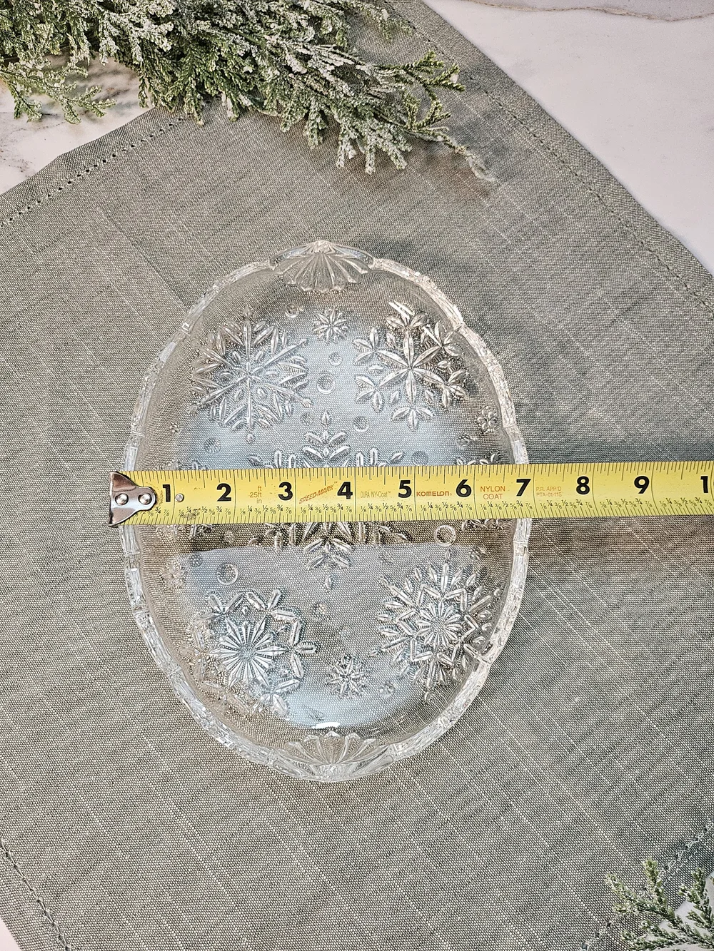 Vintage Mikasa Crystal Snowflake Sweet Dish 9.25 Oval Holiday Candy Serving Tray